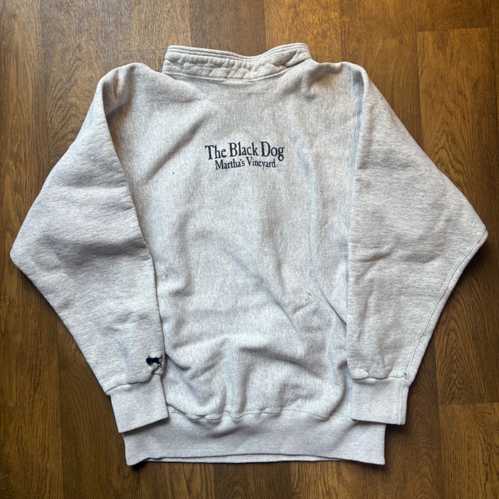 Vtg The Black Dog Marthas Vineyard Reverse Weave Mock Neck Drawstring Sweatshirt - Picture 5 of 7
